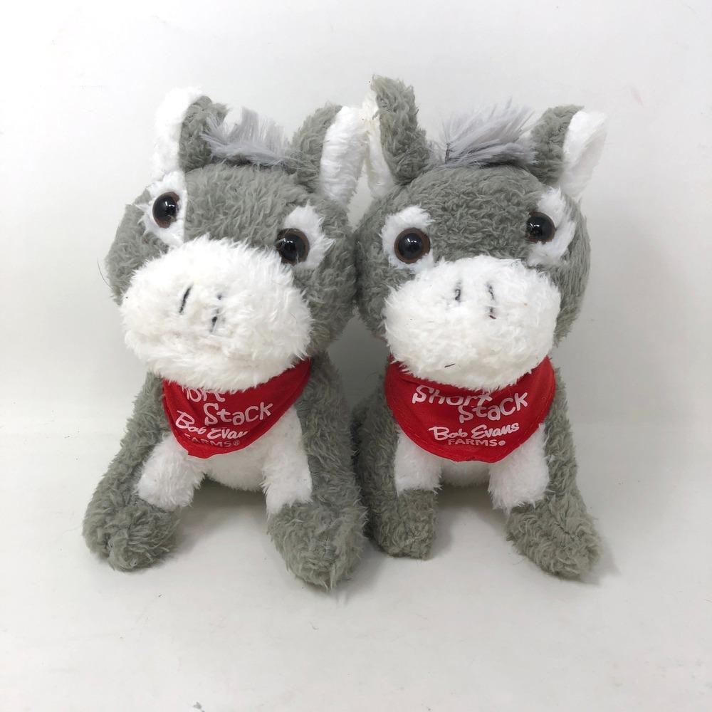 Bob Evans‎ Short Stack Donkey Plush Set of 2 Gray Red Bandana